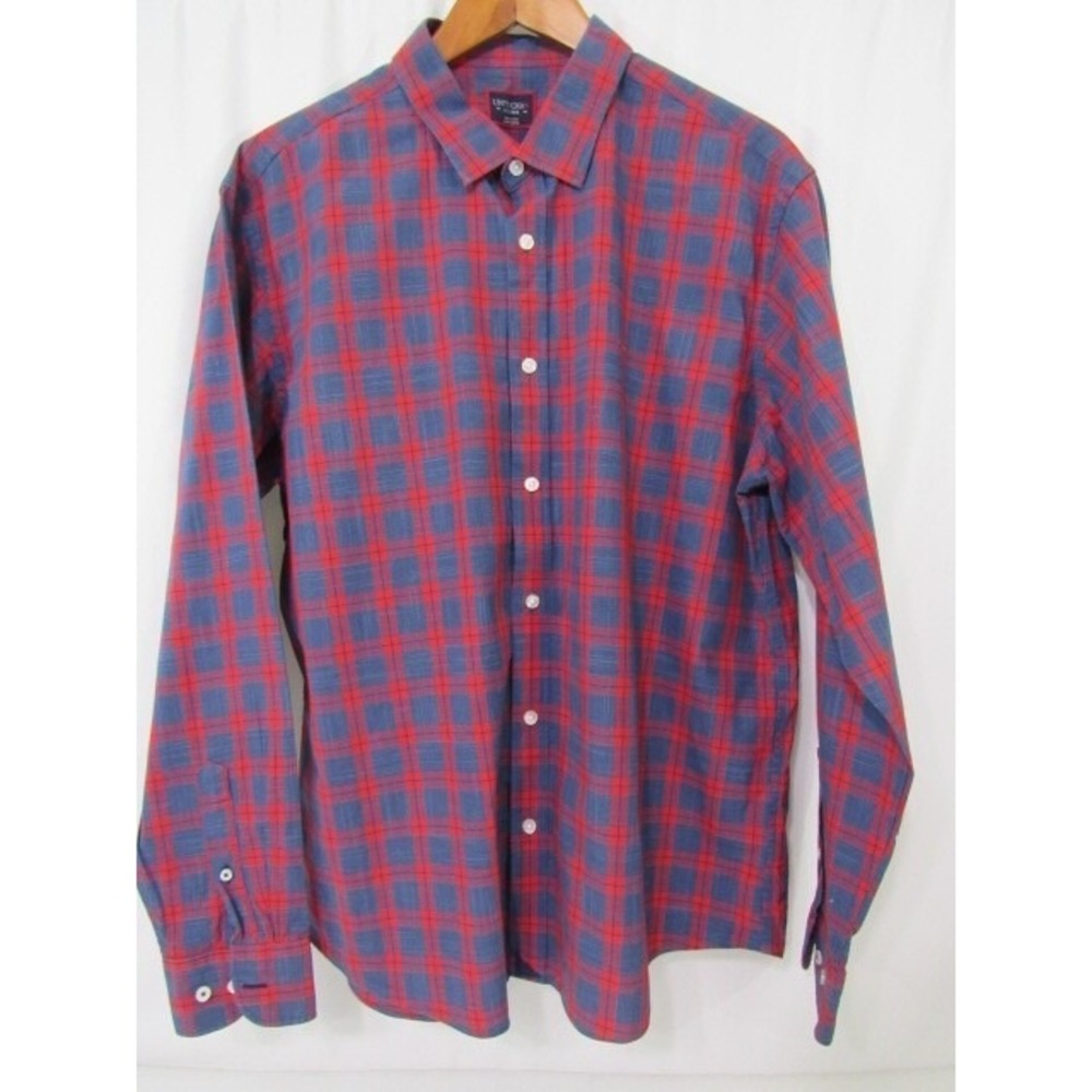 Untuckit Carmenet Red Check Cotton Spread Collar Straight Bottom Shirt Sz XL